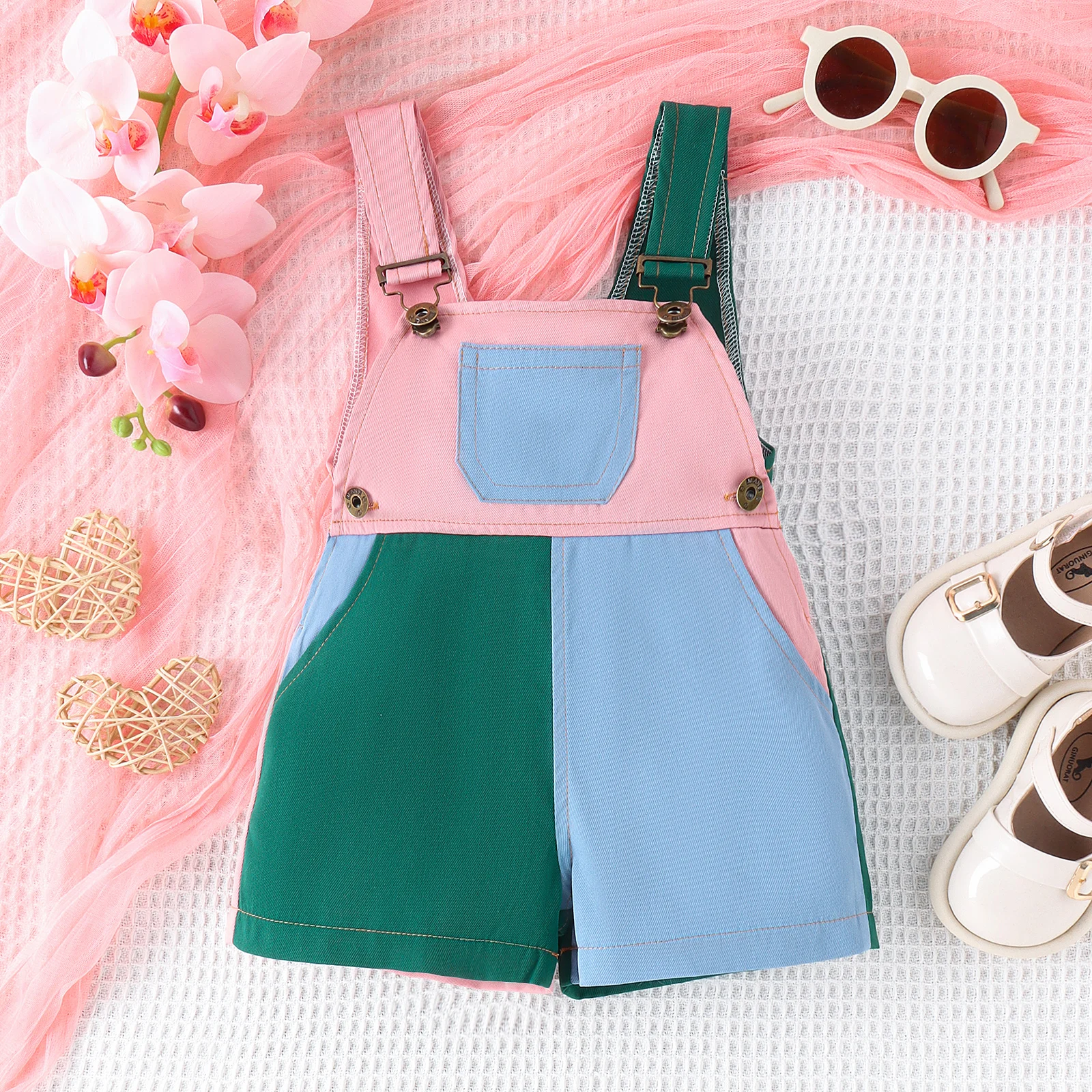 Summer Baby And Girl Comfortable And Innovative Patchwork Colors With Pockets Of Stylish Back Shorts Dress