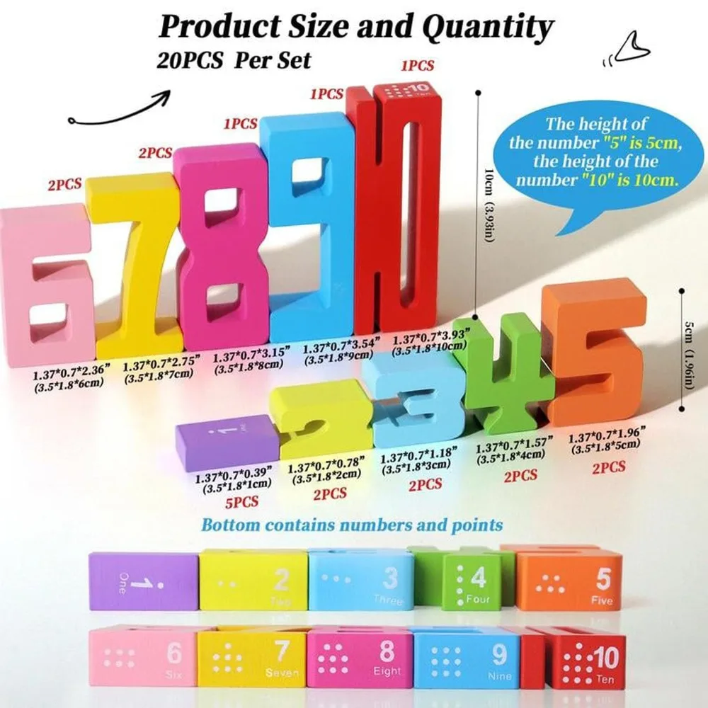 Funny Wooden Number Building Block Early Education Montessori Stacking Games Toys Learning Toys Counting Toy For Kids