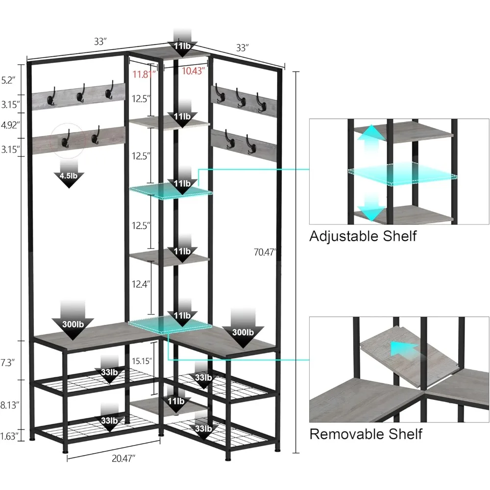 شجرة قاعة المدخل الصناعية الحديثة مع مقعد تخزين الأحذية ورف المعاطف وأرفف العرض للمنزل