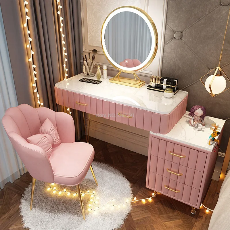 

Vanity Desk LED HD Smart Makeup Mirror Marble Dressing Table Bedroom Modern Minimalist Storage Cabinet Vanity Table With Drawers