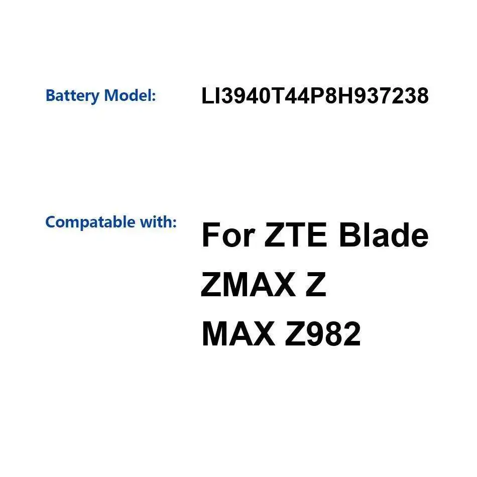 

Прочный аккумулятор мобильного телефона емкостью 4050 мАч для Zte Blade Zmax Z Max Z982 LI3940T44P8H937238, надежный источник питания