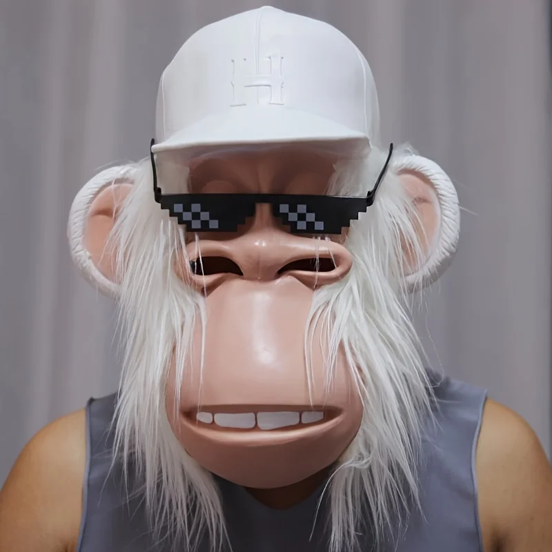Realistische Latex-Gorilla-Maske, weiße Perücke, Vollgesichts-Halloween-Kostümzubehör für Partyfotografie und Themenveranstaltungen – Detail 1