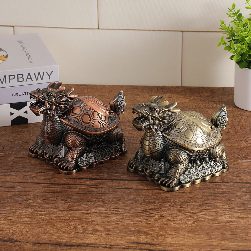 

Dragon turtle ashtray creative, personalized and trendy home living room with cover anti-fly ash high-end retro bronze ashtray