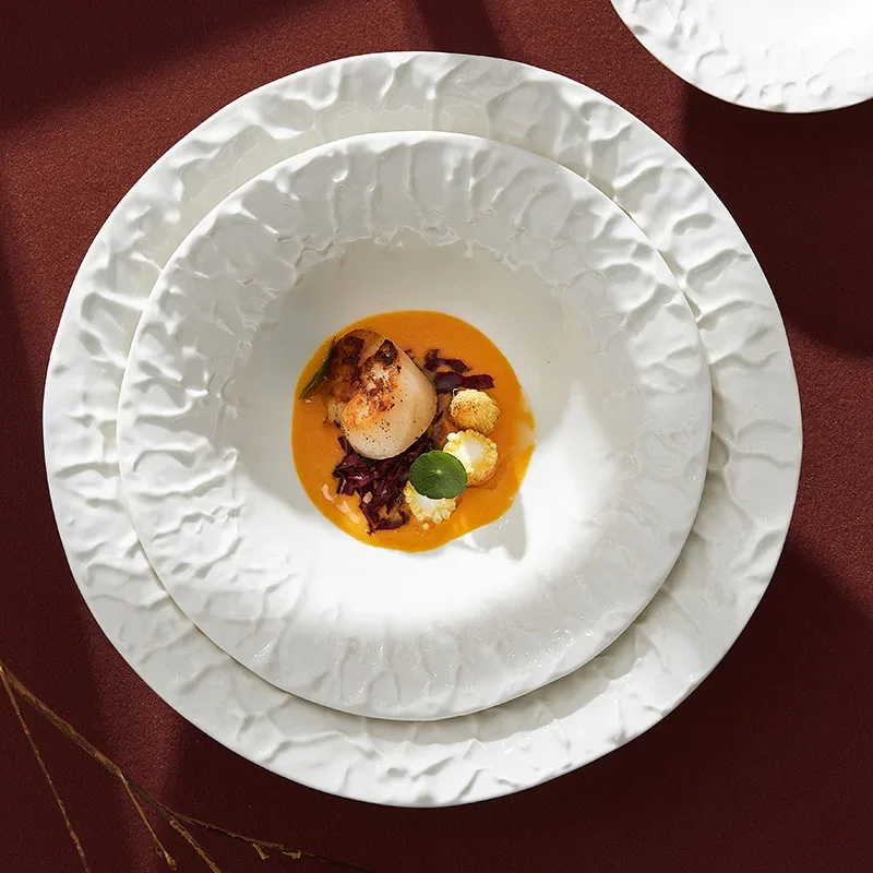 Wen Tang Bowl Ceramic White Salad Bowl Noodle Bowl Plate Creative Specialty Restaurant Tableware Imagery Vegetable Horn