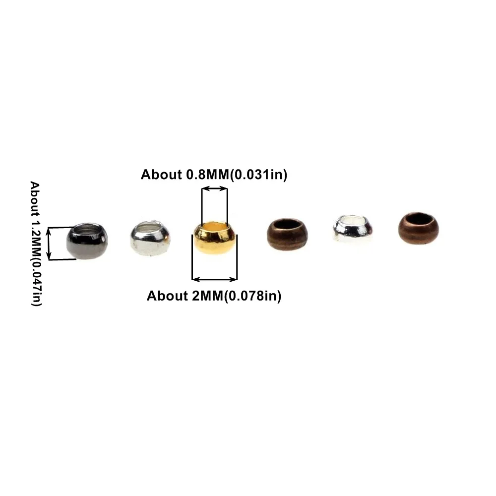 600PCS 2MM Copper Crimp Bead Rhodium/KC Gold/Bronze/Red Copper/Gun Black/Silver Color FOR Wire Rope Bracelet DIY Jewelry Making