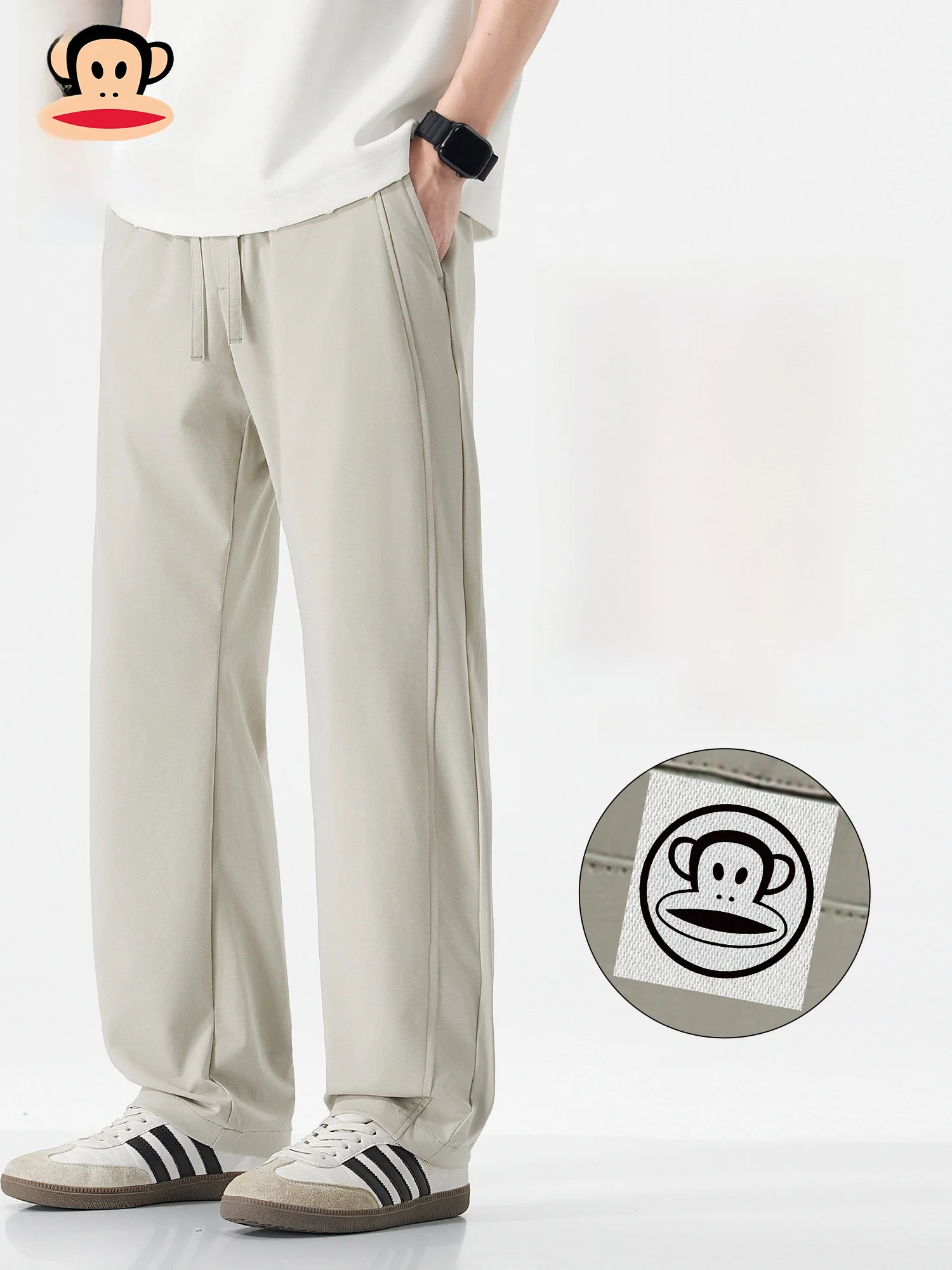 

PaulFrank Loose Straight Leg Trousers Men's Spring Trendy Pure Color Casual Pants Wide Leg Comfortable Fit Daily Wear