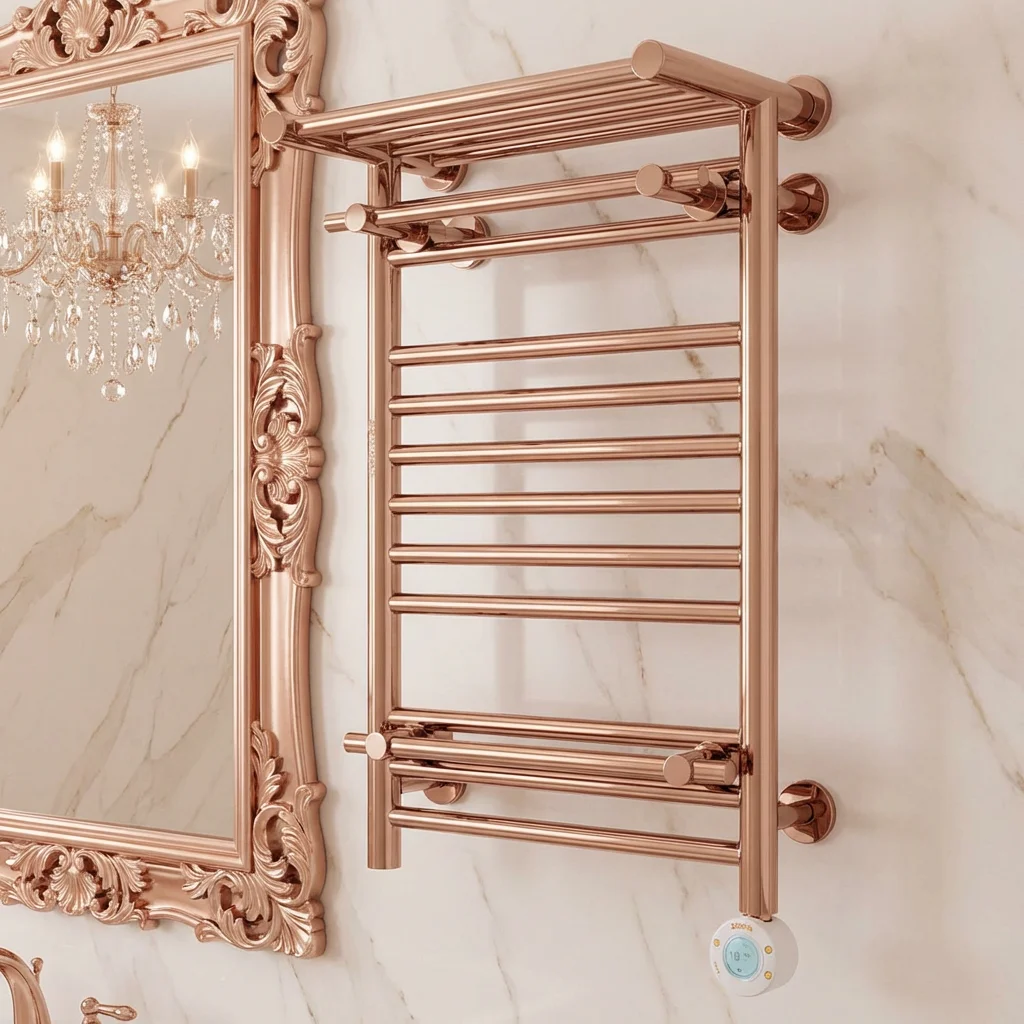

PVD Rose Gold Towel Heating Rack Elegant Bathroom Heated Towel Rail