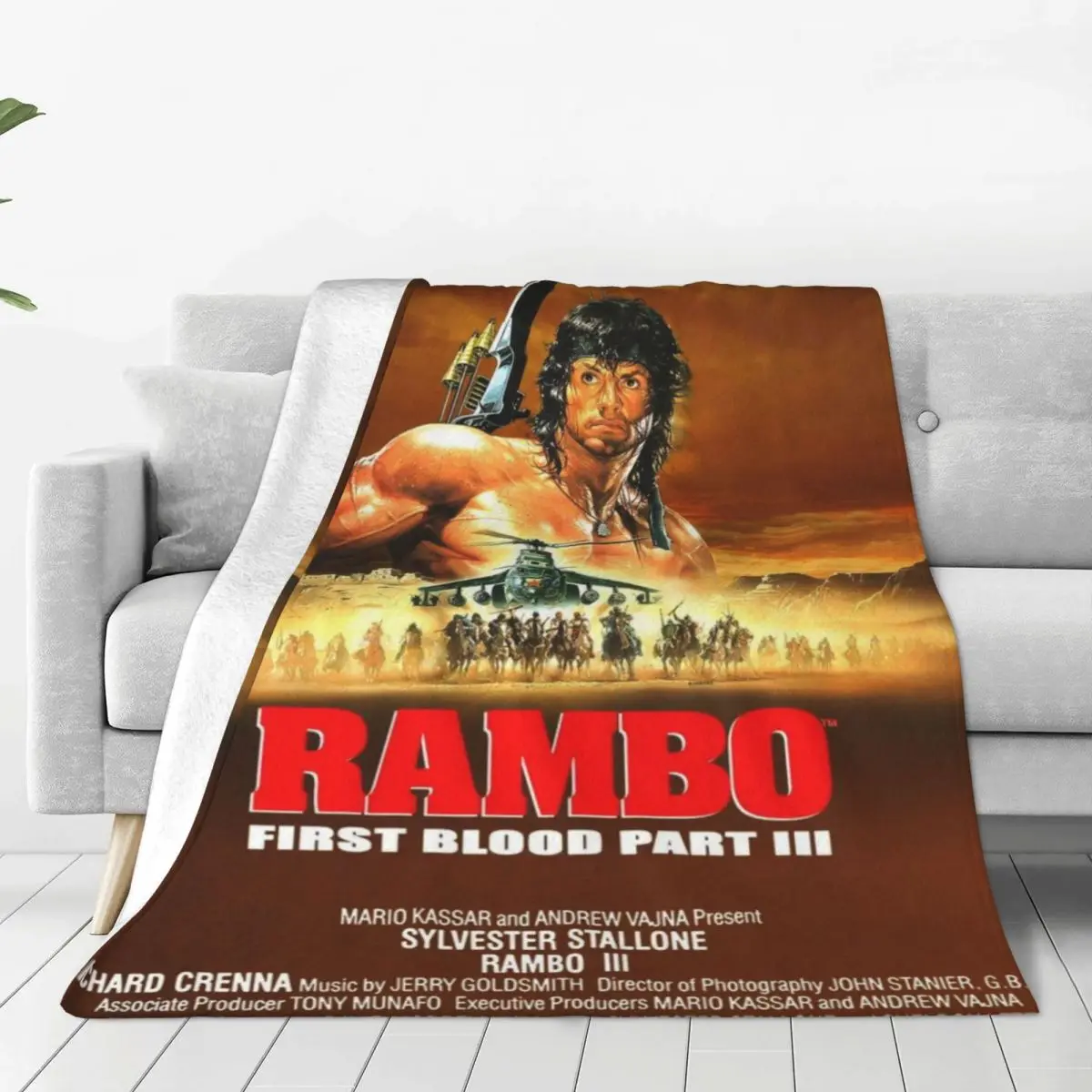 Warm Soft Blankets Airplane Travel Rambo Throw Blanket Action Movie Poster Flannel Bedspread Couch Bed Aesthetic Sofa Bed Cover