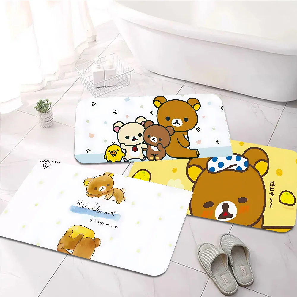 R-Rilakkuma B-Bear Floor Mat Graphic Printed Flannel Doormats For Bathroom Kitchen Entrance Carpet Home Decor