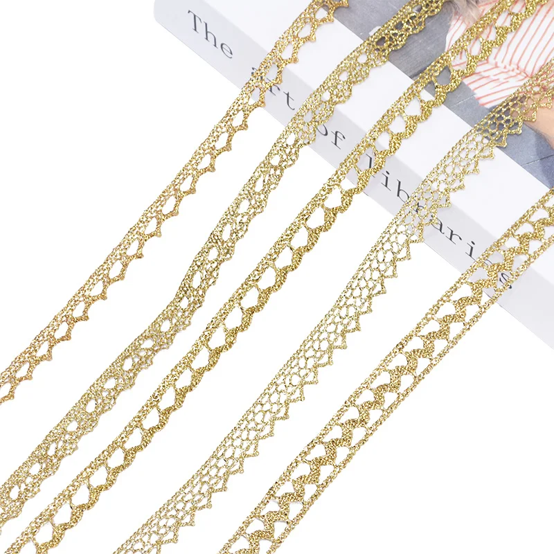 10Yard Gold Silver Lace Trim Ribbon Roll Glitter Crocheted Ribbons Webbing Decor DIY Craft Gift Packing Sewing Supplies