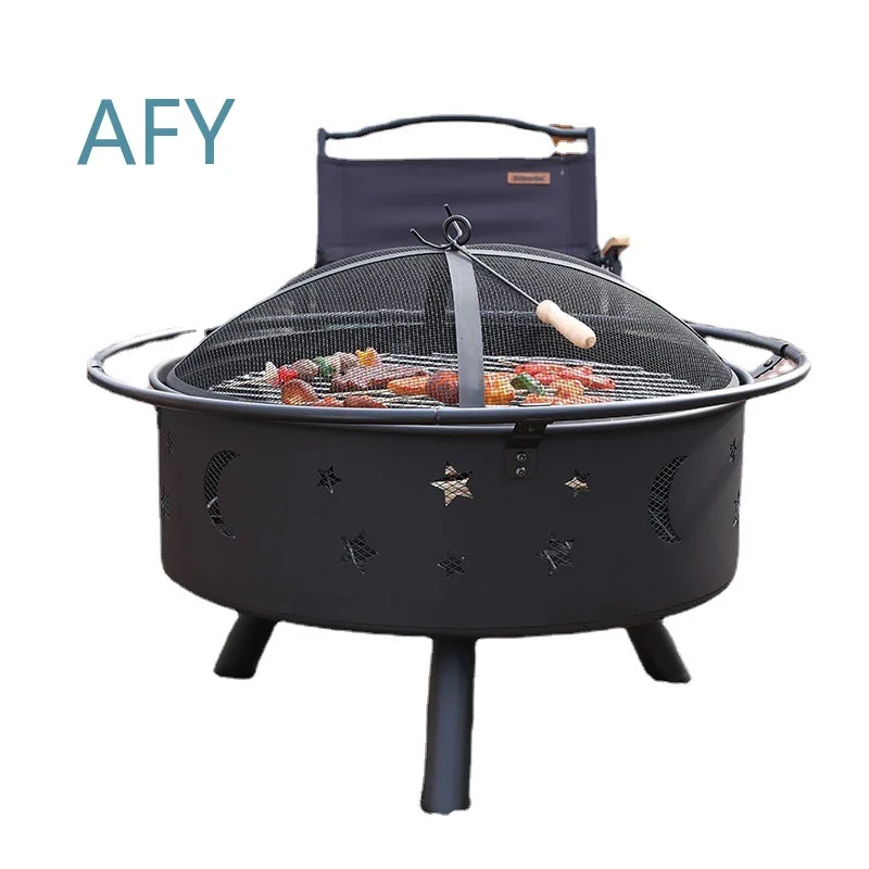 Courtyard Stove for Outdoor Use Round Star Moon Camping Brazier Fire Pit for Firewood Tea Brewing and Barbecue Portable