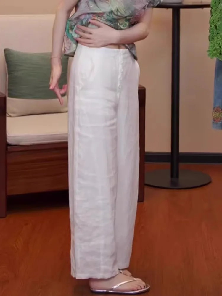 ハイウエストワイドレッグパンツ レディース 夏 プラスサイズ 綿麻 九分丈 フロア丈 カジュアルパンツ 通勤スタイル