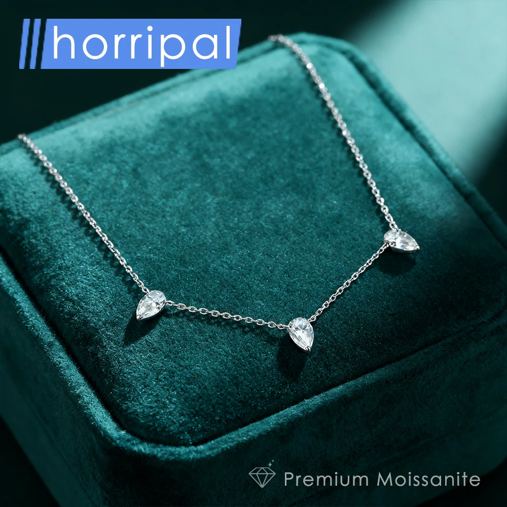 

3 Stones Pear Moissanite Necklace for Women Sterling Silver Clavicle Chain Water Drop Diamond Necklace Plated 18k Gold Jewelry