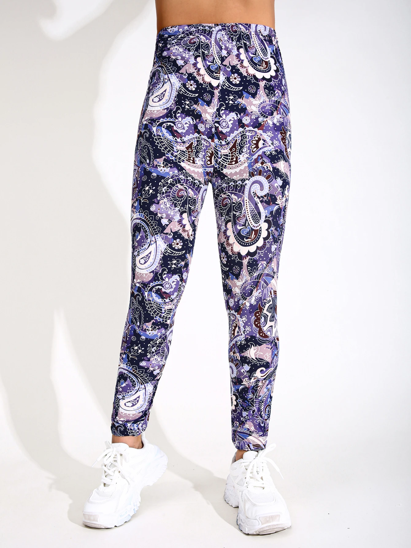 Pantalon moulant décontracté imprimé fleur violette pour femmes, pantalon de Fitness et de Yoga à haute élasticité, pantalon crayon Sexy à neuf points