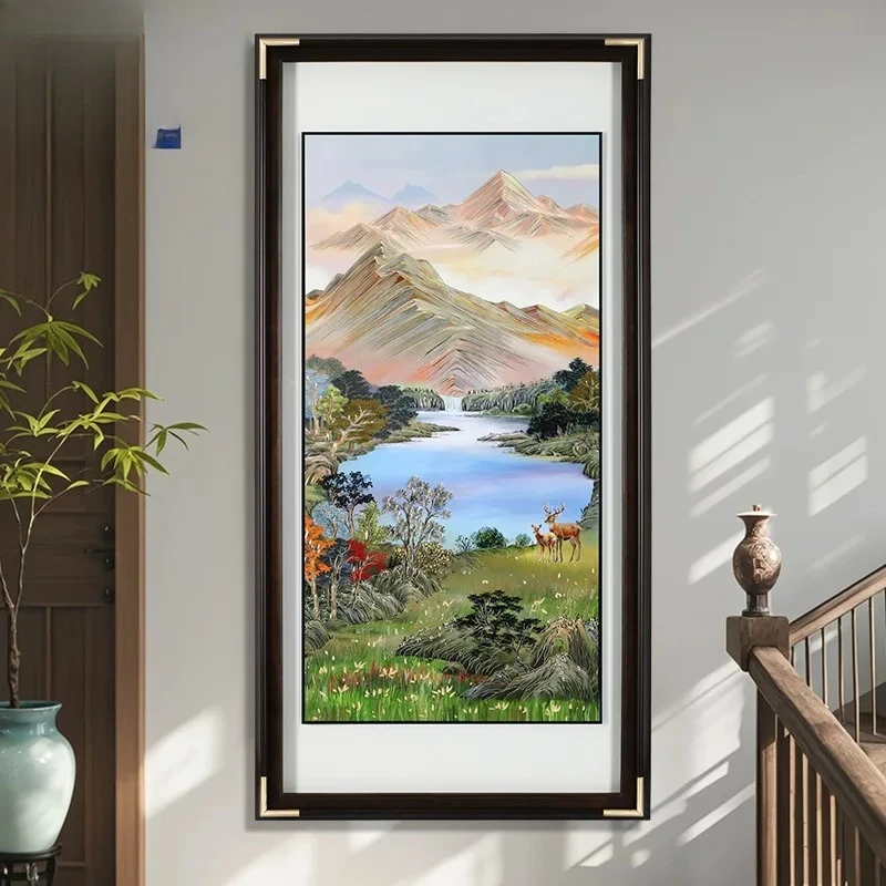 

New handmade copper plate bronze carving decorative painting, corridor entrance landscape painting, new Chinese high-end