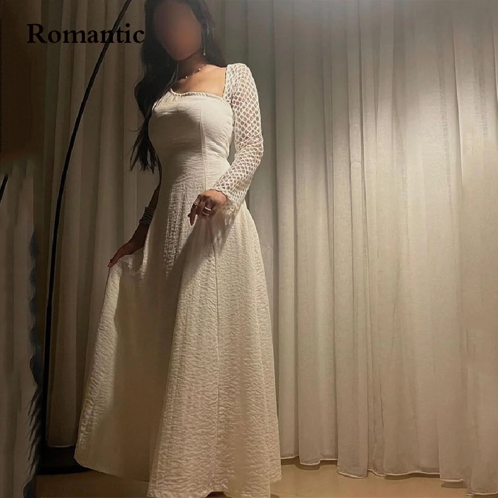 Romantic White Chiffon Evening Dress One Net Sleeve Ankle Length Simple Long Prom Gowns Saudi Arabia For Women Plus Size Vestido