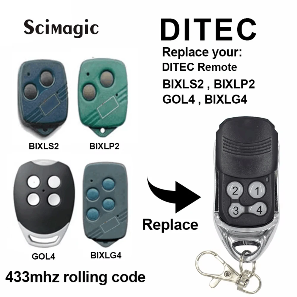 For DITEC BIXLS2 BIXLP2 GOL4 BIXLG4 Rolling Code Remote Control Ditec GOL Fixed Code Garage Opener Door Command Transmitter