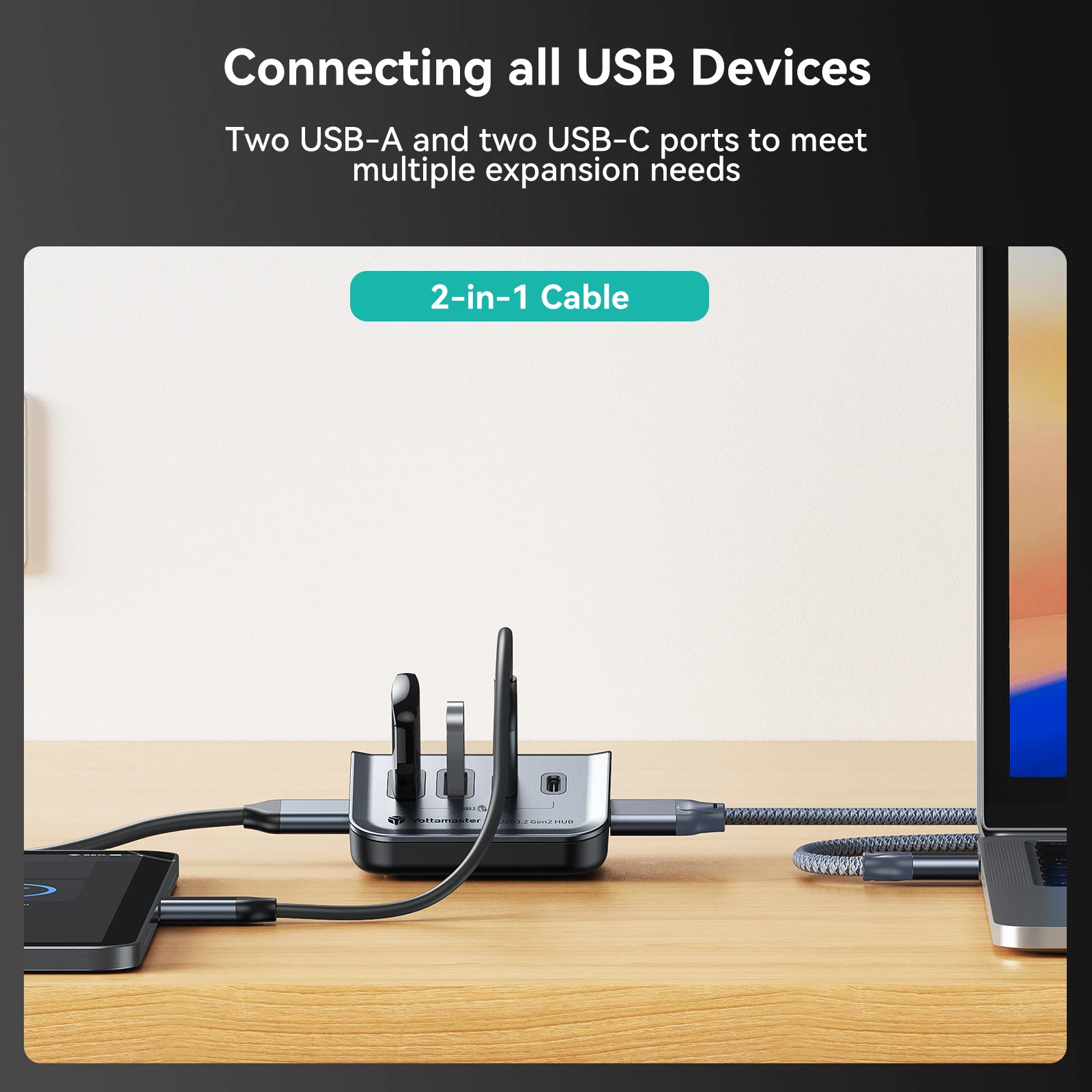 Yottamaster estación de acoplamiento con 4 puertos USB Hub, adaptador a USB 3,2 Gen2 tipo-c con 10Gbps, 4KHDMI, ranura para lector, concentrador de portabilidad de escritorio