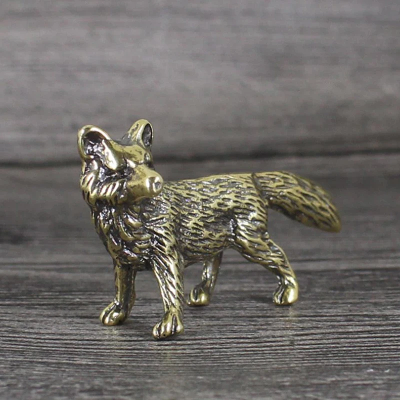 Solid Brass Fox Figurines Miniatures Desk Ornaments Tea Pet Crafts Retro Small Animal Statue