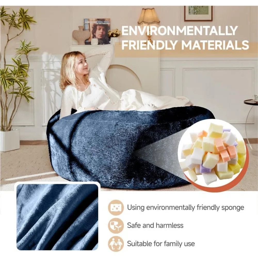 كرسي كيس فول كبير مملوء بإسفنج الذاكرة - أريكة مستديرة من القطيفة للبالغين والمراهقين والسكن - غطاء من الفلانيل قابل للإزالة