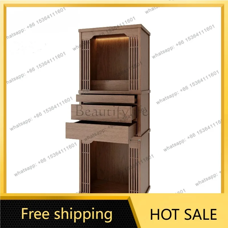 YJ New Chinese Standing Shrine Cabinet Minimalist Home Altar Table With Door Household Buddha God of Wealth Worship Cabinet