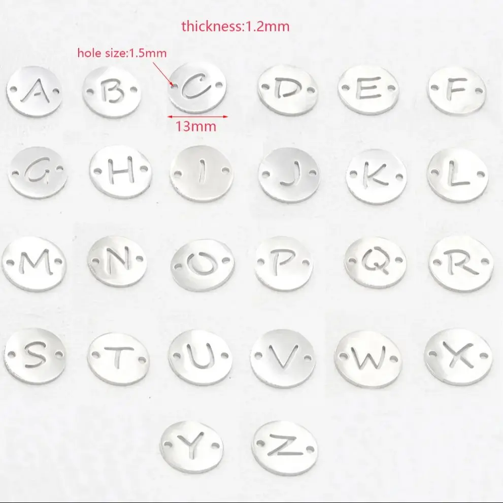 

26pcs/lot Stainless Steel Round Alphabet Charms Initials Pendants Two Holes From A-Z Letters DIY Jewelry Findings Accessories