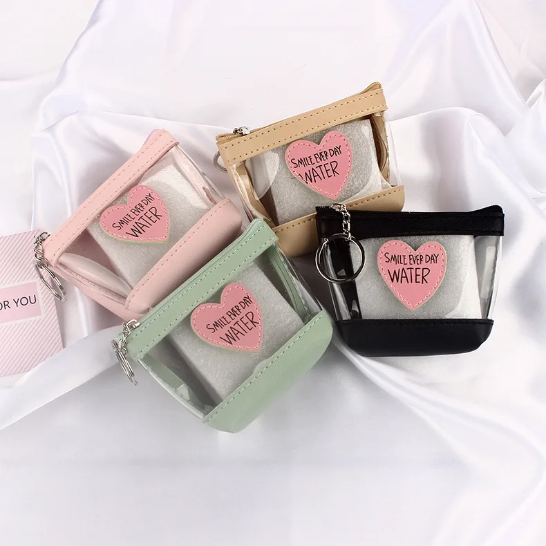 Transparent Heart Shaped Jelly Coin Purse Square Waterproof Storage Bag for Data Cables And Earphones