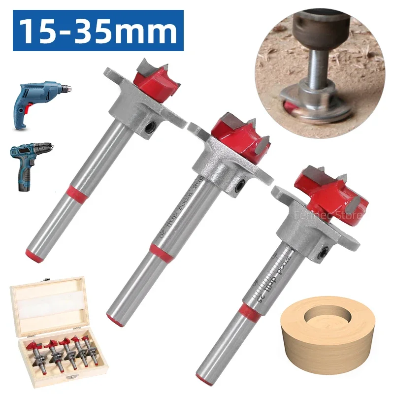 

Hinge Hole Opener 15-35mm Adjustable Positioning Hole Saw Kit Wood Hole Opener for Wood Work Woodworking Carbide Drill Bits Set