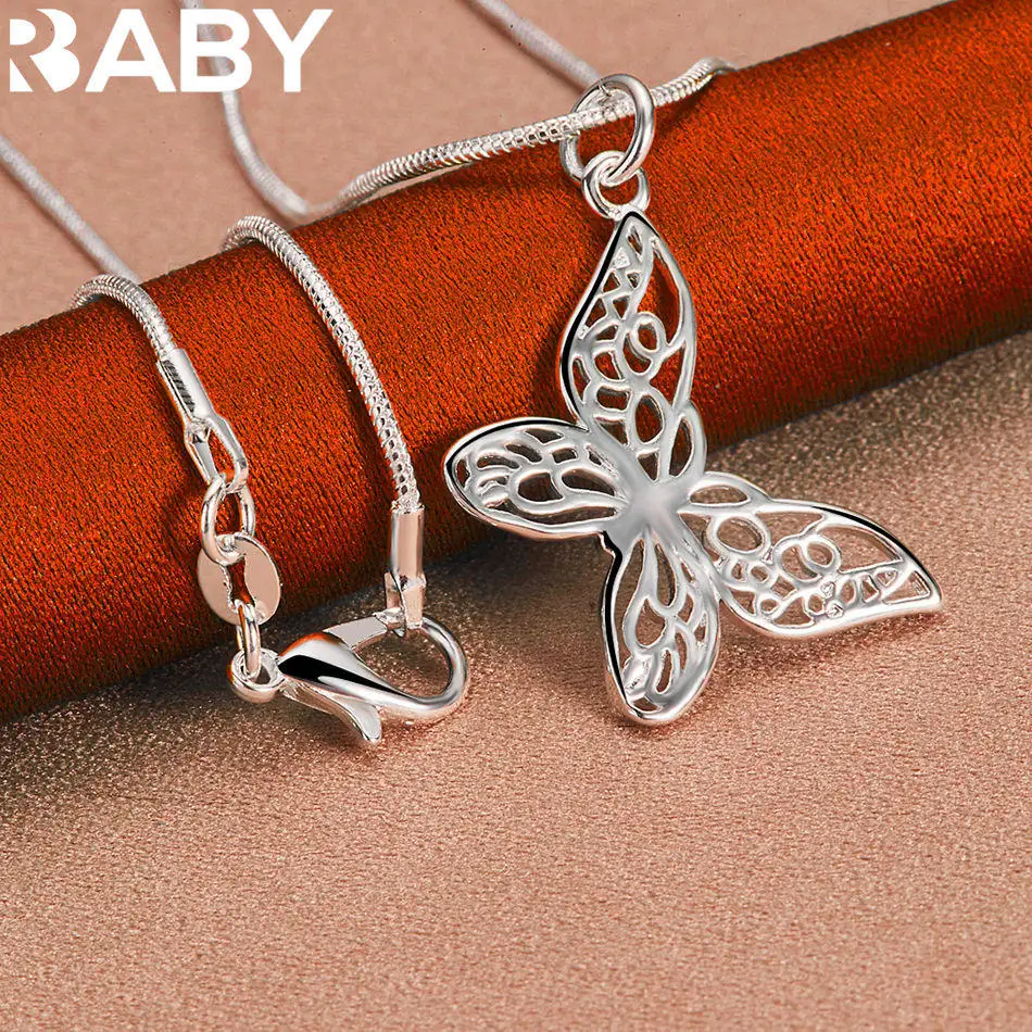 URBABY 40-75cm 925 Sterling Silver Hollow Butterfly Pendant Necklace For Women Charm Trend Birthday Gifts Fashion Party