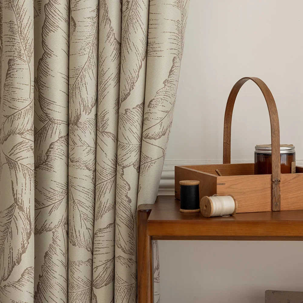KAUNFO High Shading Modern Style Printed Leaves Curtain Window Drapes for Living Room Bedroom Home Decor 1PC