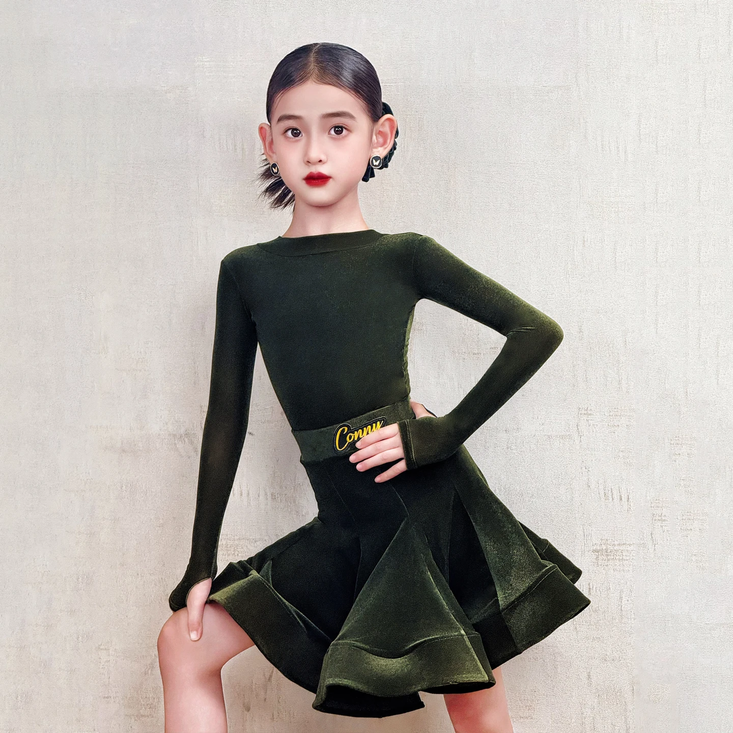 Mädchen Latin Dance Wettbewerb Kleidung Kind Bühne Leistung Anzug Professionelle Tanzen Outfit Langarm Latin Set Blau AMY2967