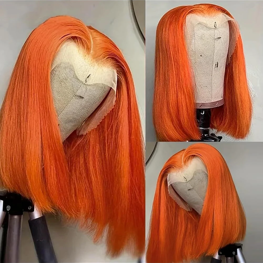 Ginger Bob Wig Human Hair 13x4 Lace Front Wigs 8-16 Inch 4x4 Short Straight Orange Ginger Bob Wigs Pre Plucked 180% Density view 2
