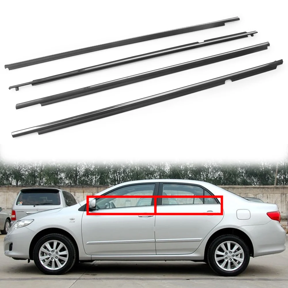 For Corolla 2009 2010 2011 2012 Door Belt Molding Weatherstrip for Toyota 4PCS Chrome L&R Front&Rear