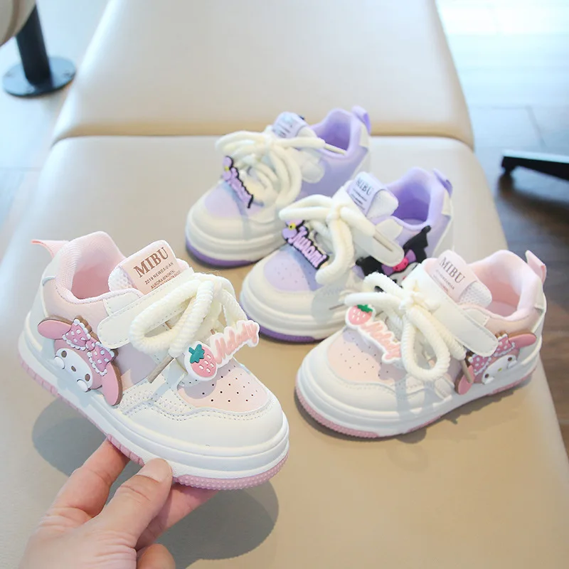 Sanrio Children's Fashion Casual Sneakers Girl's Cartoon Anime Melody Kuromi High Top Casual Board Shoes Students Running Shoes