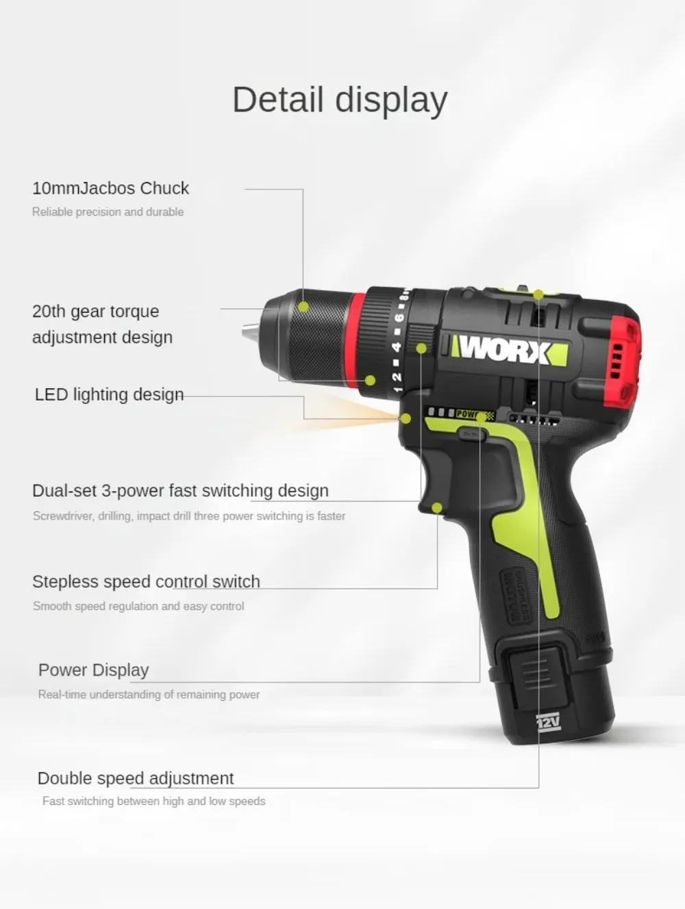 WORX WU131X WU130X Update Version Cordless Impact Drill 40Nm 27000bpm 1800rpm Brushless Motor Rechargerable Battery Univeral