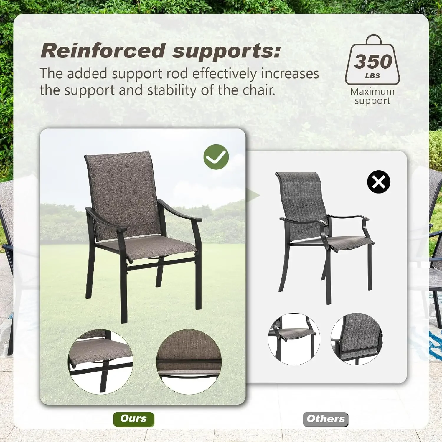 PHI VILLA Outdoor Dining Chairs Set of 6, Breathable Textilene Fabric and Metal Frame with Backrest and Armrest,Quick-Dry and Ru