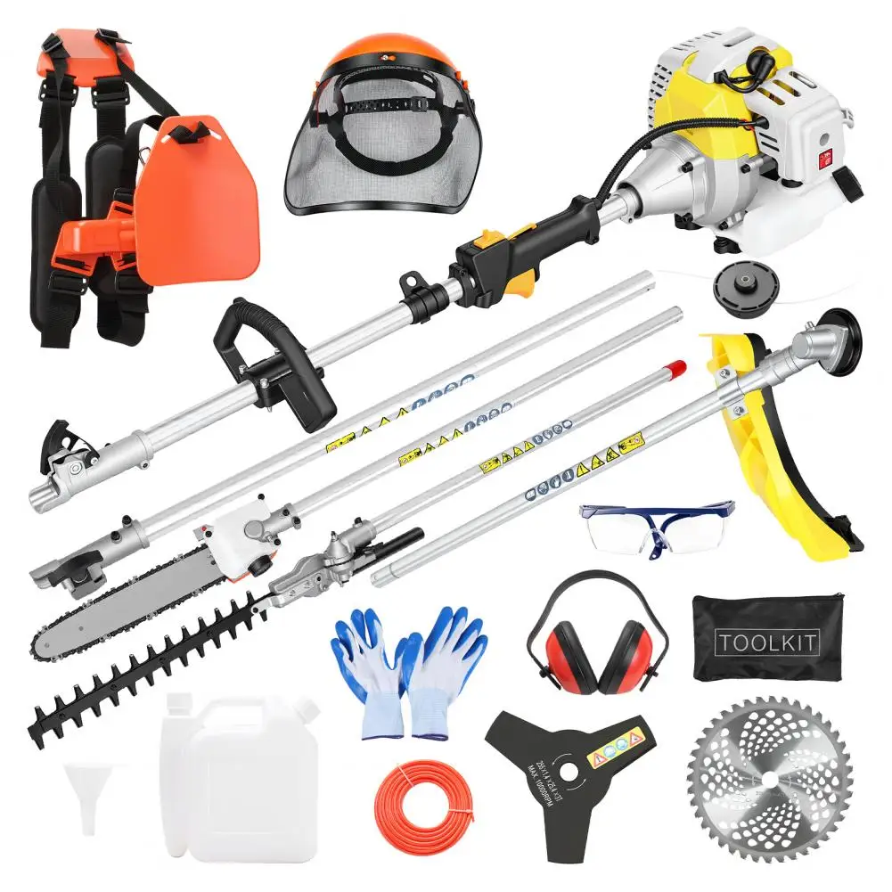 5 in 1 Gas Powered Weed Eater with Extension Pole 52cc 2-Stroke String Trimmer/Weed Trimmer/Brush Cutter/Edger/Pole Saw Pruner