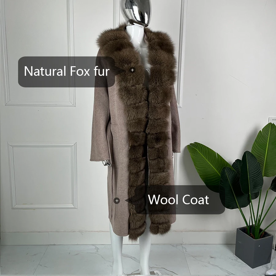 Long Casual Loose Wool Coat Real Fur Coat Women Wool Coats With Fox Fur Trim Autumn Winter New Women's Wear