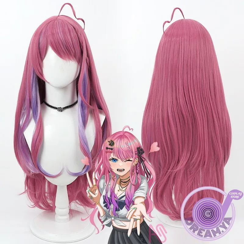 

Kuramochi Meruto Cosplay Wig Vtuber Pink Purple Long Heat Resistant Synthetic Hair Halloween Party Role Play Carnival + Wig Cap