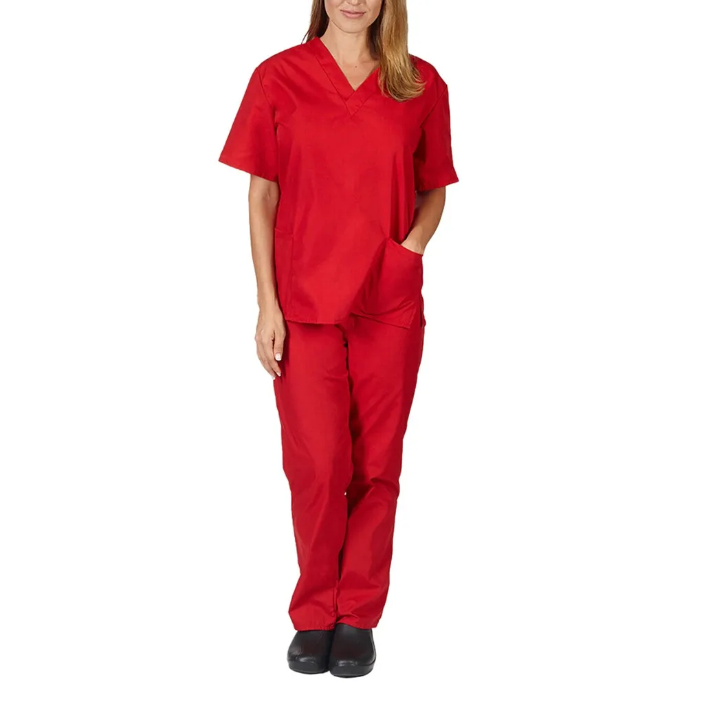 

Women Uniform Suits V-neck Nursing Scrub Uniform Salon Spa Pet Grooming Institution Work Clothes Nurse Short Sleeve Tops Pant