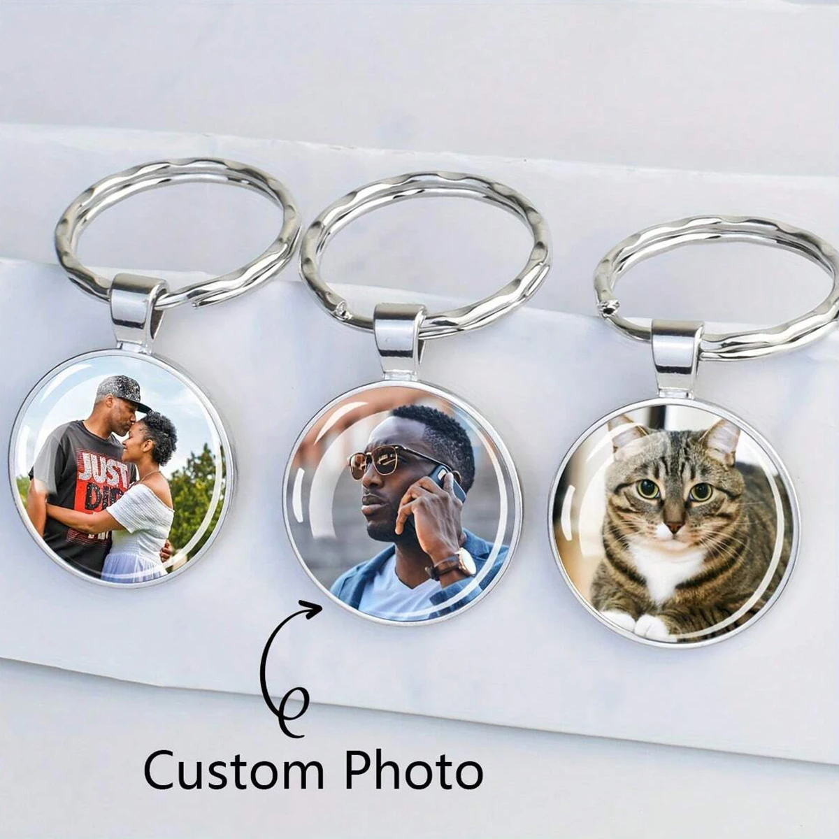 Single Sided Customized Photo Keychain Fashionable Customized Decorative Chain Hand Pasted Circular Glass Commemorative Gift