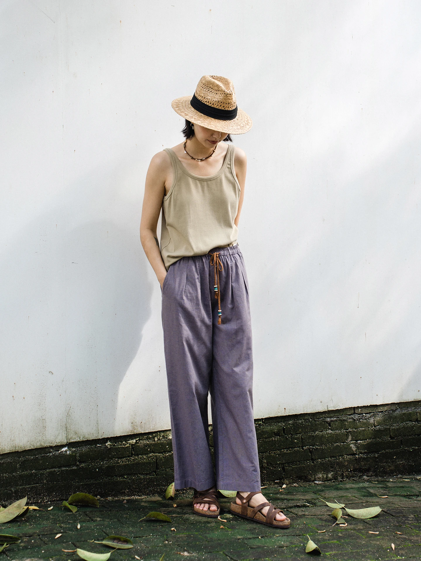 

Летние брюки ZBWY из смесового хлопка и льна, свободного кроя, с двойными складками, коричнево-синие, повседневные