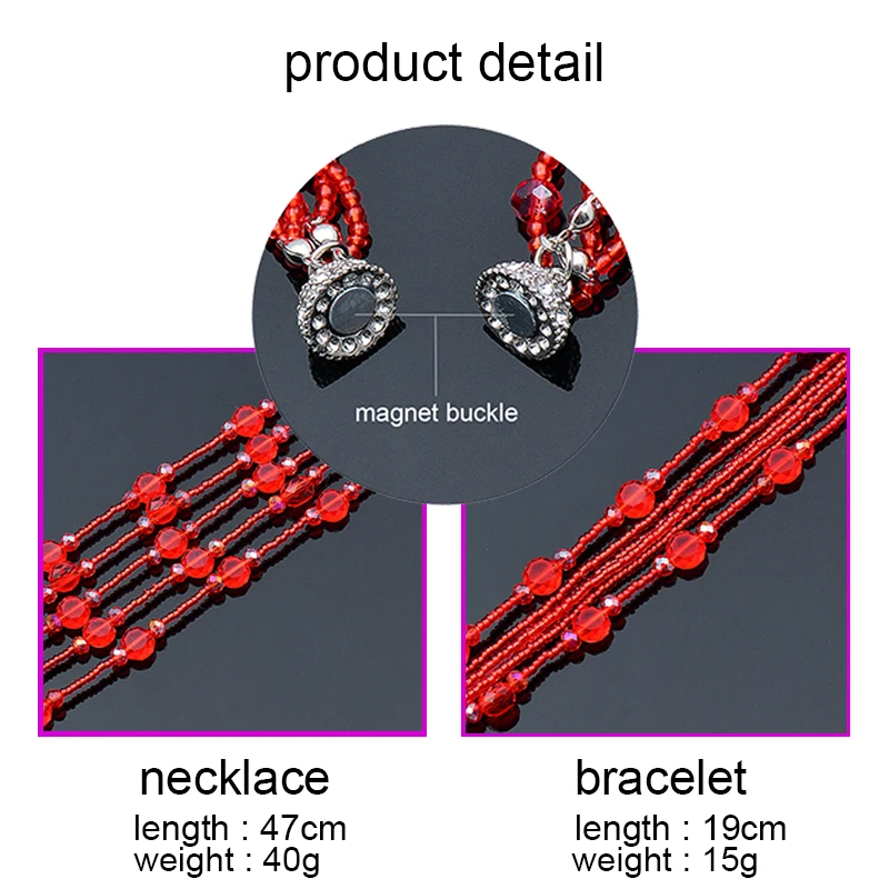 LEEKER Red Black Green Color Crystal Beads Multilayers Necklace For Women Magnet Buckle Bracelets on hand Jewelry 988 LK1