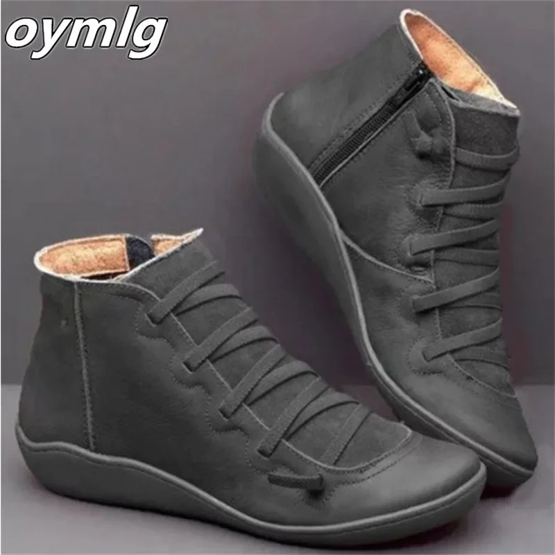 Women Winter Boots 2019 Comfortable Chaussure Homme Casual Flat Boots Women Microfiber Leather Winter Autumn Hiking Ankle Boot