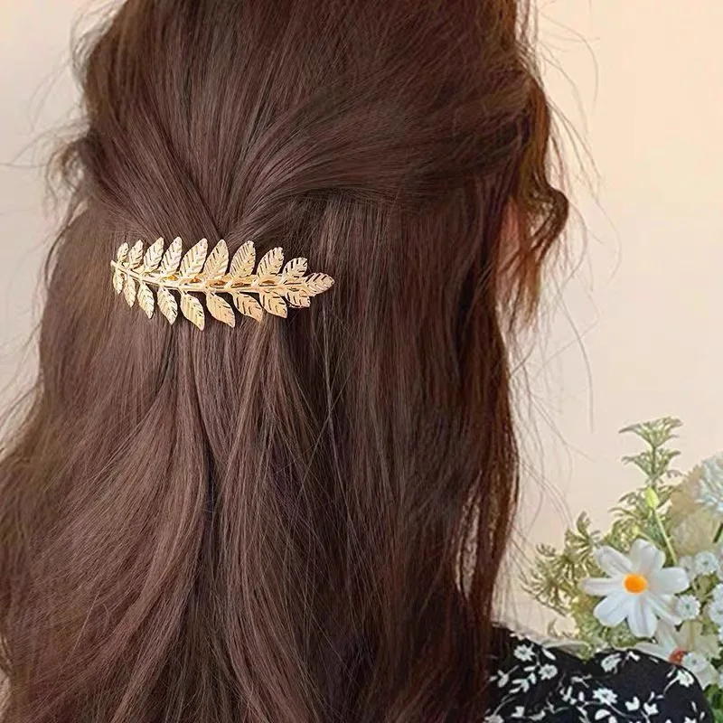 AWAYTRVintage Metal Leaves Barrettes Simulate Leaf Plant Hair Clips Wedding Gold Duckbill Clip Clamps Platinum Hairpin Hair Comb