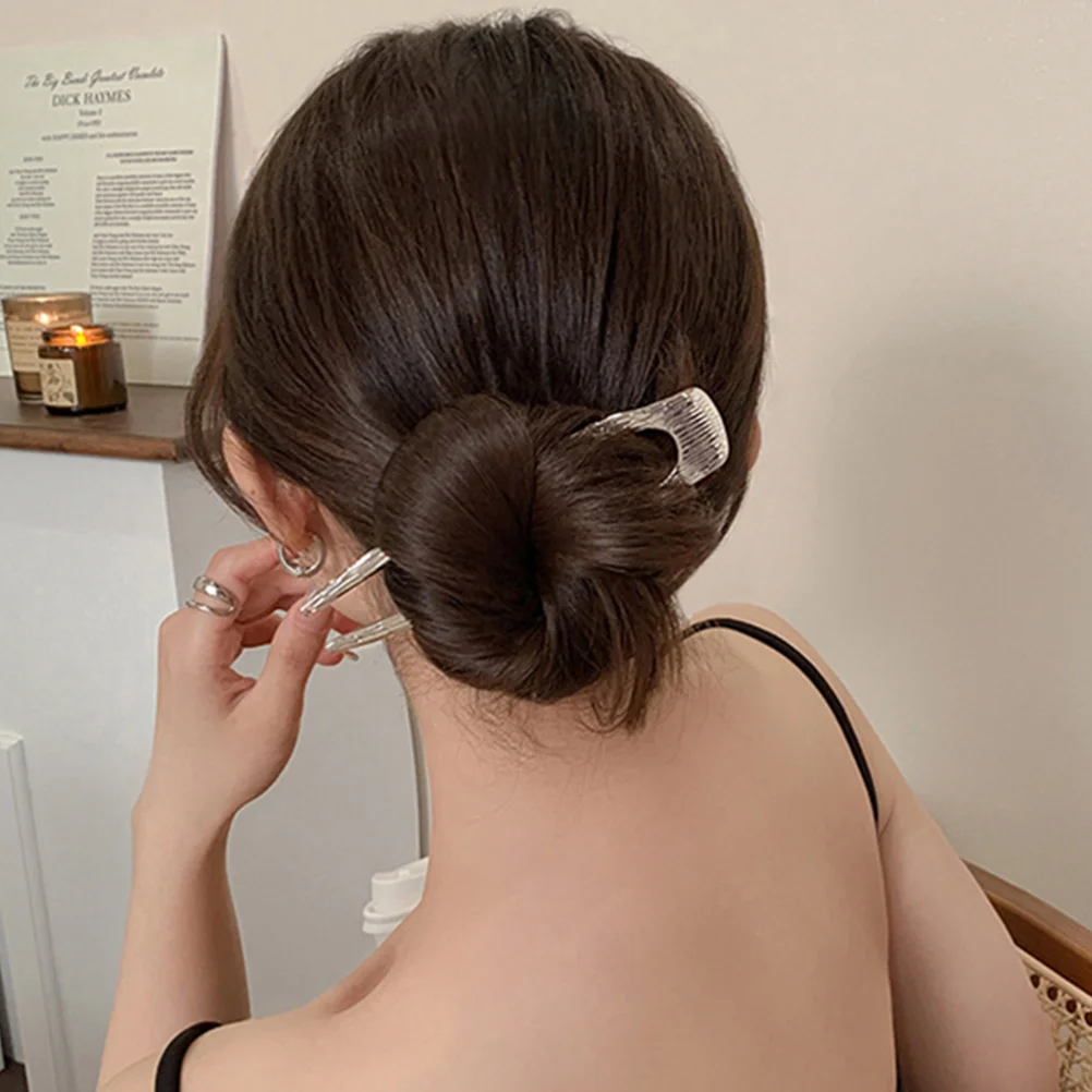 

2 Pcs Hairpin Classical Metal U Shaped Elegant Minimalist Cuff Bun Simple Forks Miss