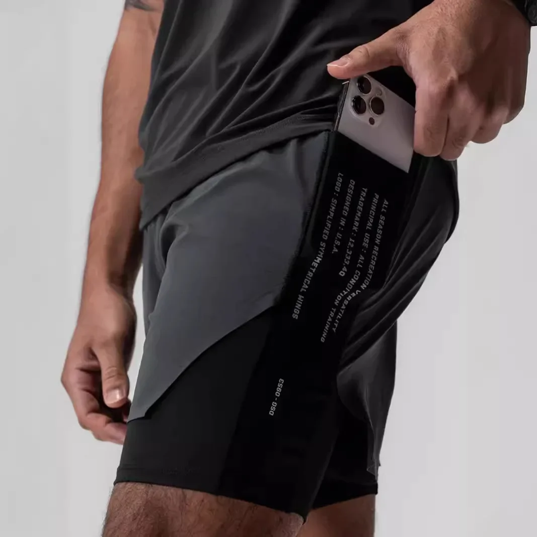 Men\'s 2 in 1 Gym Shorts Tights Sport Summer Quick Dry Jogger Basketball Short Pants Training Fitness Workout Running Bottoms