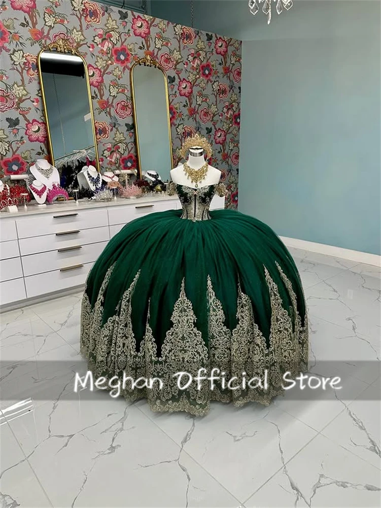 Robe De bal Quinceanera scintillante personnalisée, avec des Appliques en dentelle dorée, douce 15 robes, bretelles Spaghetti, perles, 15 ans