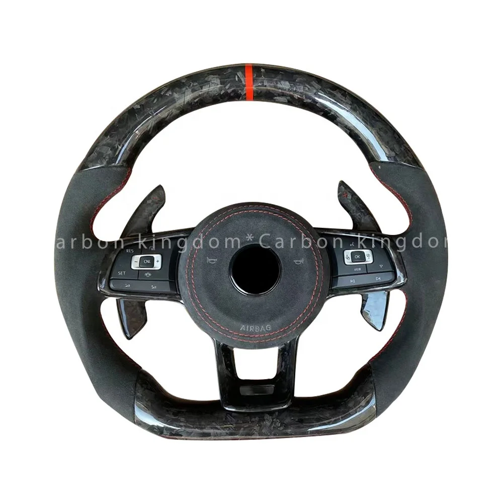 Factory Carbon Fiber Steering Wheel For  VW Polo Golf7 8 MK7 8 GTI LED Real Leather Steering Wheel