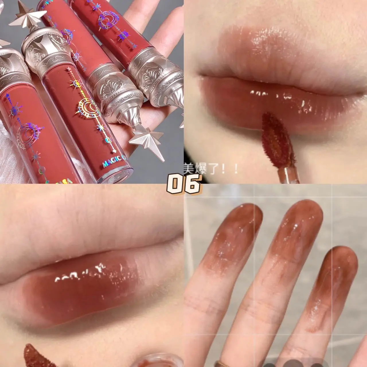 Brillo de labios de agua de espejo transparente, brillo de labios de gelatina, lápiz labial hidratante impermeable, tinte de maquillaje transparente Rosa desnudo, cosmético, 3 piezas por juego